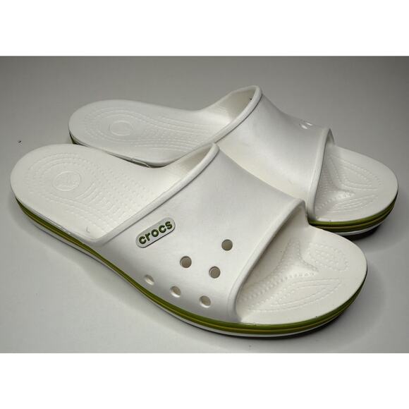 Crocs Crocband II Slide Mens 12 White Rubber Logo Open Toe Slip On Flat - Picture 1 of 9